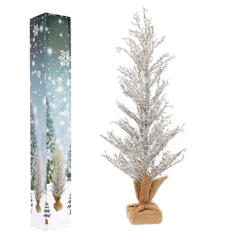Shatchi Pre-Lit Battery Operated or USB Christmas Tree Indoor Warm White Lights Xmas Decorations Large 36 Inch 95cm with Crystals Home Decor