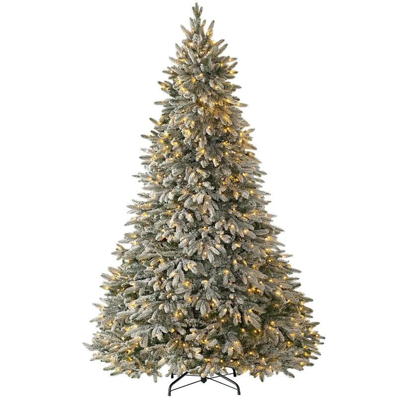 WeRChristmas Pre-Lit Frosted Snow Christmas Tree with 450 Chasing Warm LED Lights, Multi-Colour, 6.5 feet/1.95m