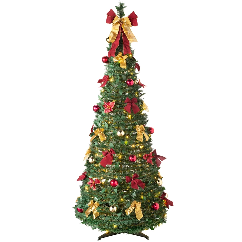 WeRChristmas Pre-Lit Pop Up Decorated Christmas Tree with 150 Static Warm LED Lights, Multi-Colour, 6 feet/1.8m