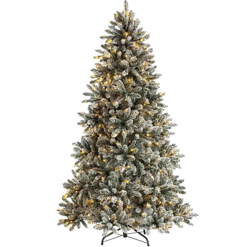 WeRChristmas Pre-Lit Full Bodied Snow Flocked Christmas Tree with 450 Chasing Warm LED Lights, Multi-Colour, 7 feet/2.1m