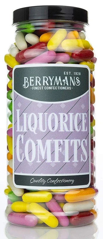 Original Liquorice Comfits Retro Sweets Gift Jar By Berrymans Sweet Shop - Classic Sweets, Traditional Taste.