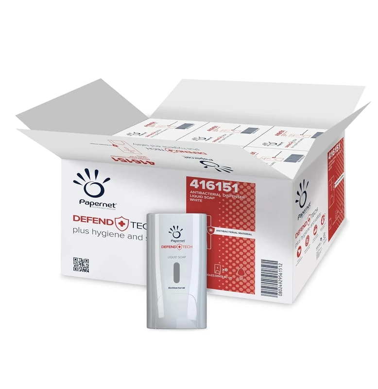 Papernet Defend Tech - Antibacterial Soap Dispenser 416151, Recycled And Antibacterial Plastic, 6 Pieces Per Pack, Size 22X13,9X11,6Cm, Capacity 0,5 Lt, Colour White