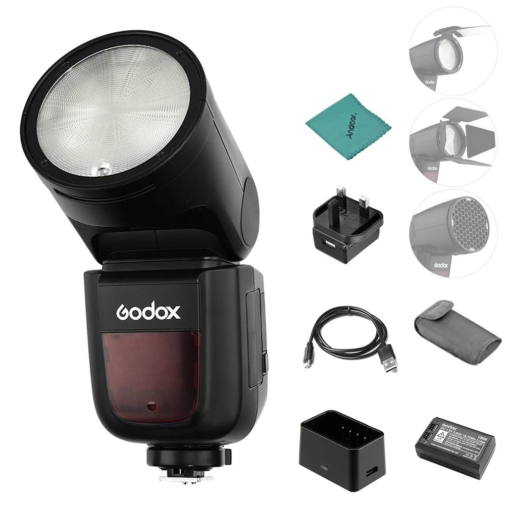 Godox V1F Professional Camera Flash Speedlite Speedlight Round Head Wireless 2.4G for Fuji Fujifilm X-Pro2 X-T20 X-T2 X-T1 GFX50S GFX50R Cameras for Wedding Portrait Studio Photography