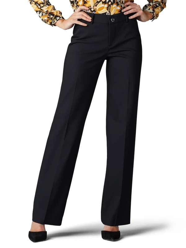 Lee Women's Plus Size Flex Motion Regular Fit Trouser Pant, Black, 24 Long
