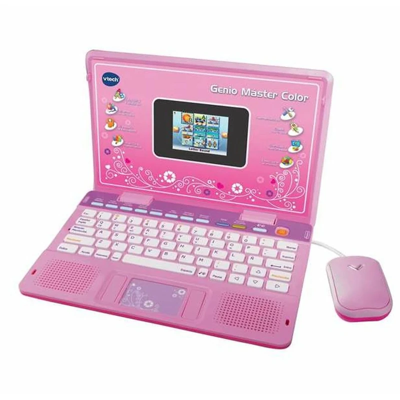 VTech 80-133867 Genio Master Color Bilingual Laptop for Kids, Color Screen, Teach Vocabulary, Math, Science Through 180 Activities in Spanish and English, Pink