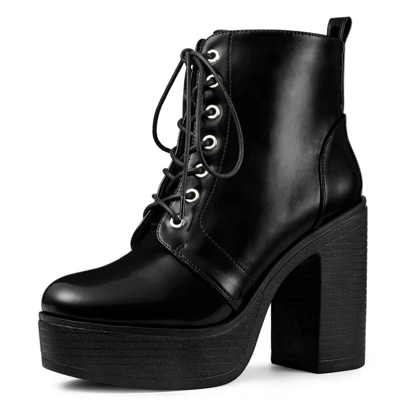 Allegra K Women's Platform Chunky High Heel Lace Up Combat Boots Black 7 UK/Label Size 9 US