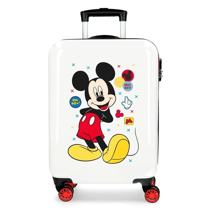 Disney Mickey Enjoy The Day Cabin case White 40x55x20 cm Hard Mount ABS Side Combination Lock 34L 2.8 kg 4 Double Wheels 0, White, 34L, Suitcase 55