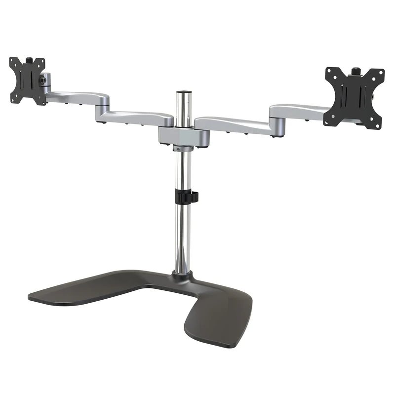 StarTech.com Dual Monitor Stand - Ergonomic Desktop Monitor Stand for up to 32" VESA Displays - Free-Standing Articulating Universal Computer Monitor Mount - Adjustable Height - Silver (ARMDUALSS)