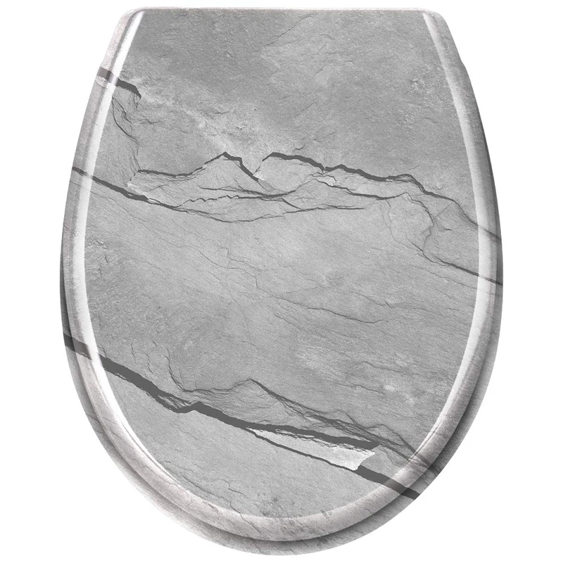 HENGMEI Toilet Seat with Soft-Close, Quick Release Function for Easy Clean, Antibacterial Duroplast, Standard O-Shape Toilet Lid, Simple Top Fixing(Marble)