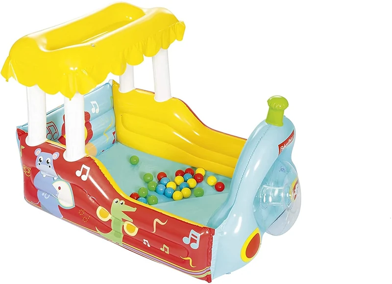 Bestway Fisher Price aufblasbare Dampflok, Bällebad mit 25 Spielbällen, 132x94x89 cm