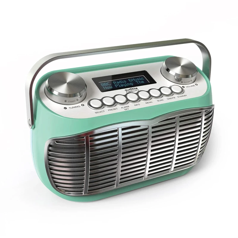 Audible Fidelity Detroit Retro Radio Alarm Clock, Mains Powered or Battery, FM & DAB/DAB+ Radio, LCD Display (Green) - Image 1