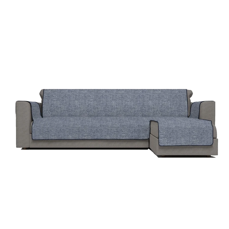 Italian Bed Linen Comfort anti-slip sofa cover with chaiselongue,190cm, dark blue, Polyester