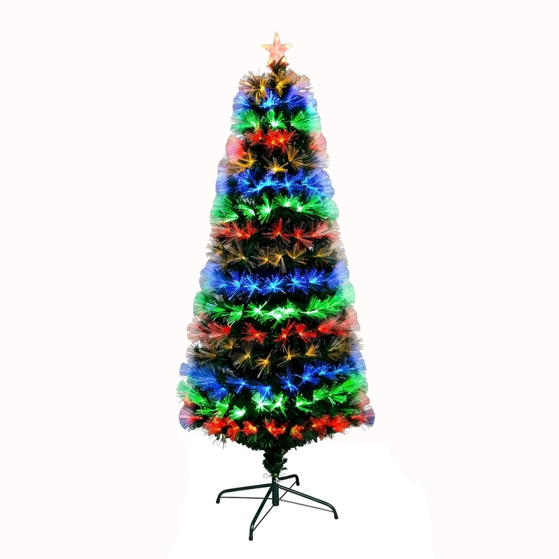 SHATCHI 7ft/210cm Galactic Stars Pre-Lit Fibre Optic Christmas Tree Remote Controlled 8 Functions Timer Various Multicolour Light Effects Holiday Xmas Home Decorations, Green
