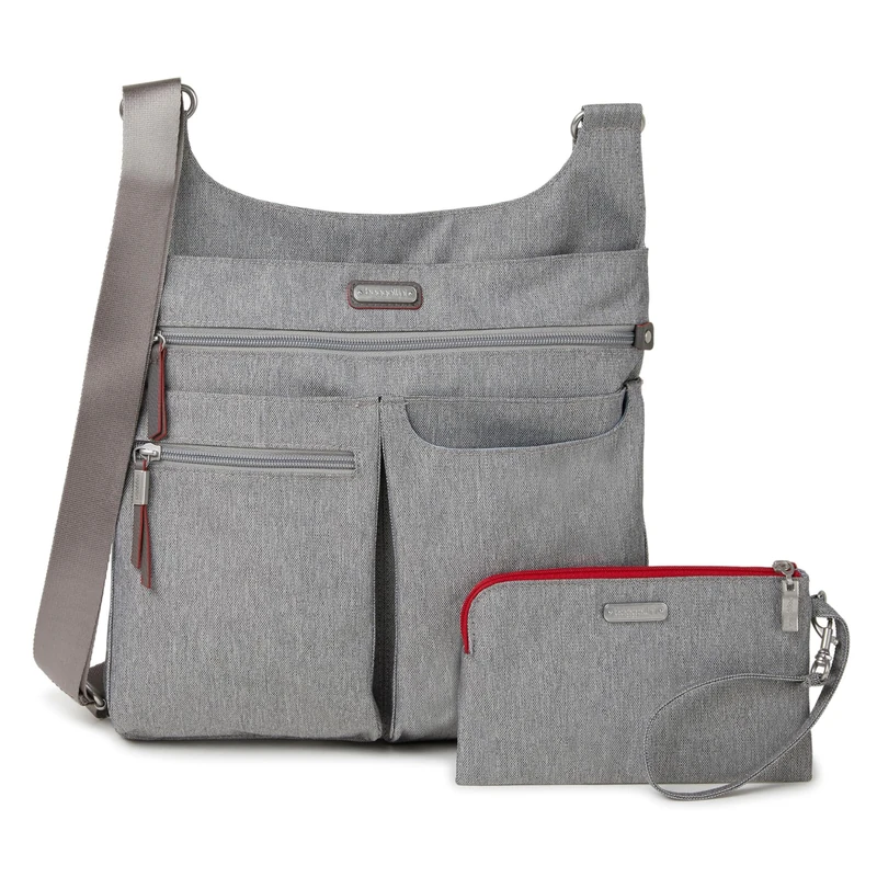 Baggallini On Track Zip Crossbody with RFID Phone Wristlet, Stone, One Size