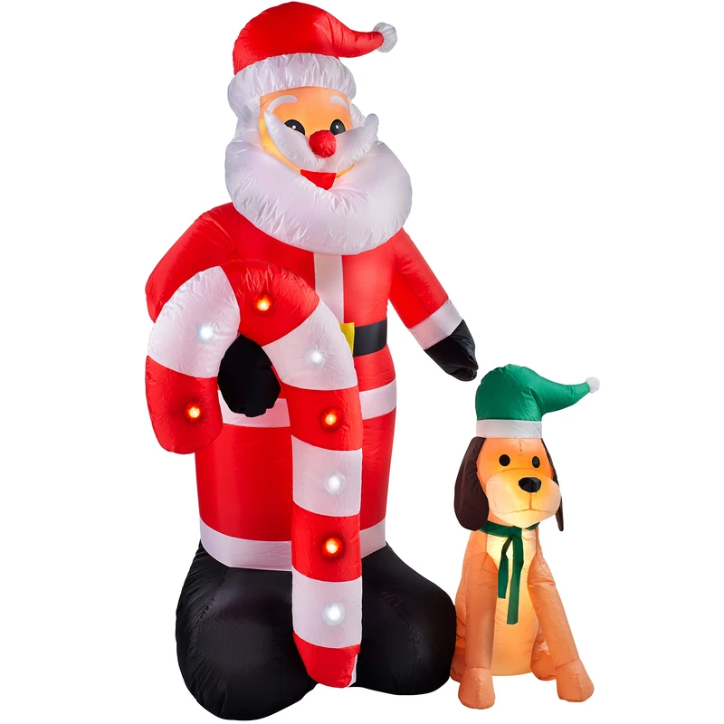 WeRChristmas Pre-Lit Flashing Inflatable Santa with Candy Cane & Dog, Multi-Colour