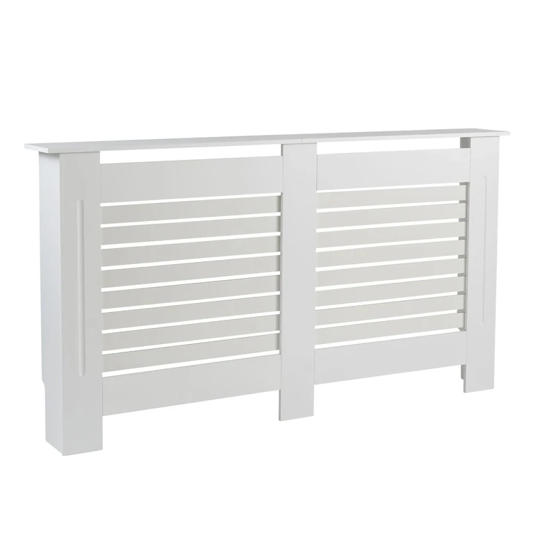 Home Source Radiator Cover Wooden Wall Cabinet Shelf Slatted Grill, White, Large 152cm