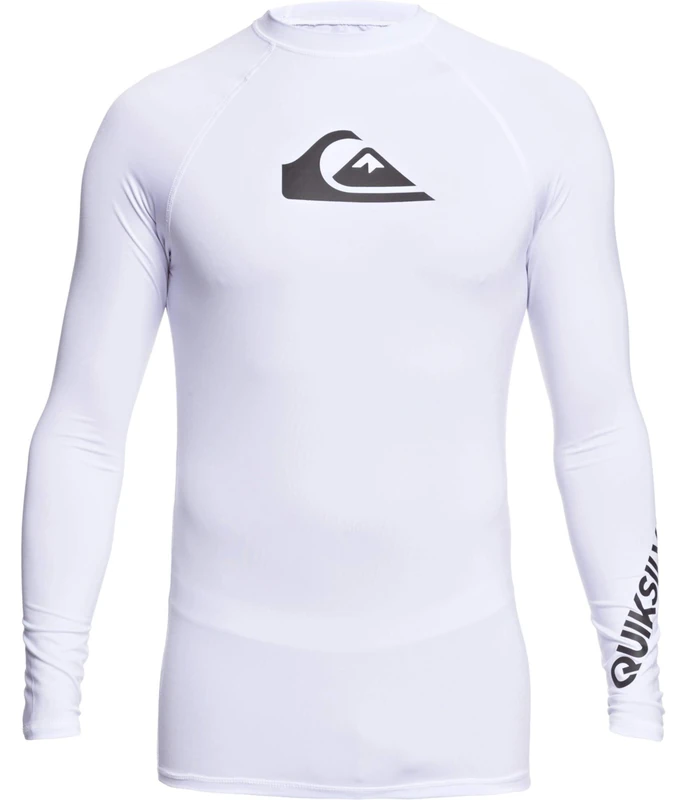 Quiksilver Men's All Time Ls Long Sleeve Rashguard Surf Rash Guard Shirt, White, M UK