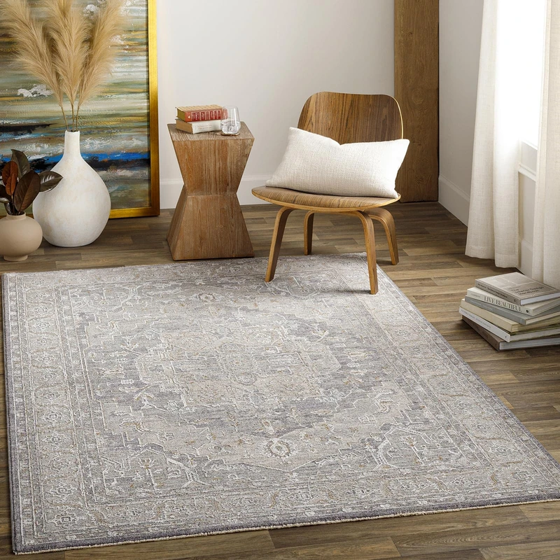 Livabliss Renarde Traditional Vintage Rug 152x225 cm – Area Accent for Living Room, Dining & Bedroom – Medium Pile, Cotton Back, Easy Care Indoor Use, Denim, Grey, Beige, Brown