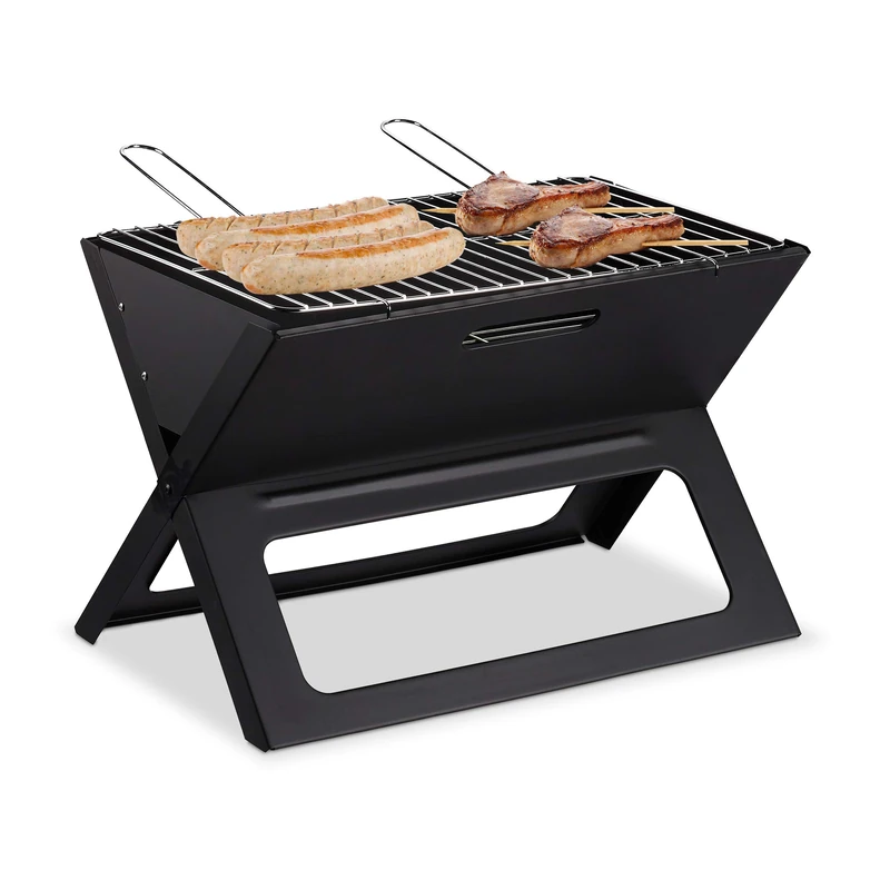 Relaxdays Folding BBQ, With Charcoal & Grill Grate, Foldable Picnic & Camping Barbecue, HWD 30x45.5x30 cm, Black