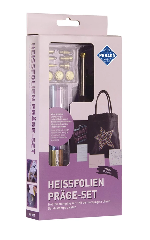 Pebaro Hot foil embossing set with 10 attachments and coloured foils for designing leather, wood, paper and fabric. - Image 1