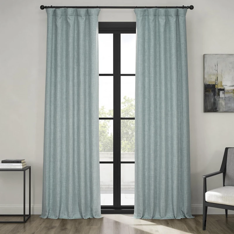 HPD Half Price Drapes Faux Linen Room Darkening Curtains - 96 Inches Long Luxury Linen Curtains for Bedroom & Living Room (1 Panel), 50W X 96L, Sea Thistle
