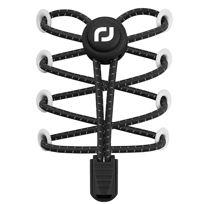 RJ-Sport Tieless Elastic Shoe Laces - Heavy Duty No Tie Shoelaces for Kids and Adult with Strong Lock and Speed Shoestrings, Number 002 - Black Reflective, One Size