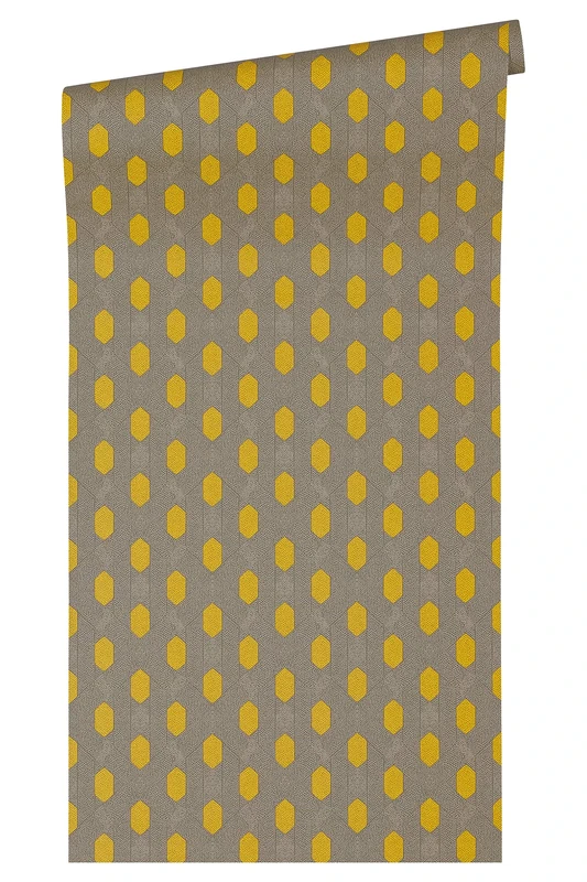Architects Paper Absolutely Chic Non-Woven Wallpaper Geometric Graphic 10.05 m x 0.53 m Yellow Grey Beige Made in Germany 369732 36973-2