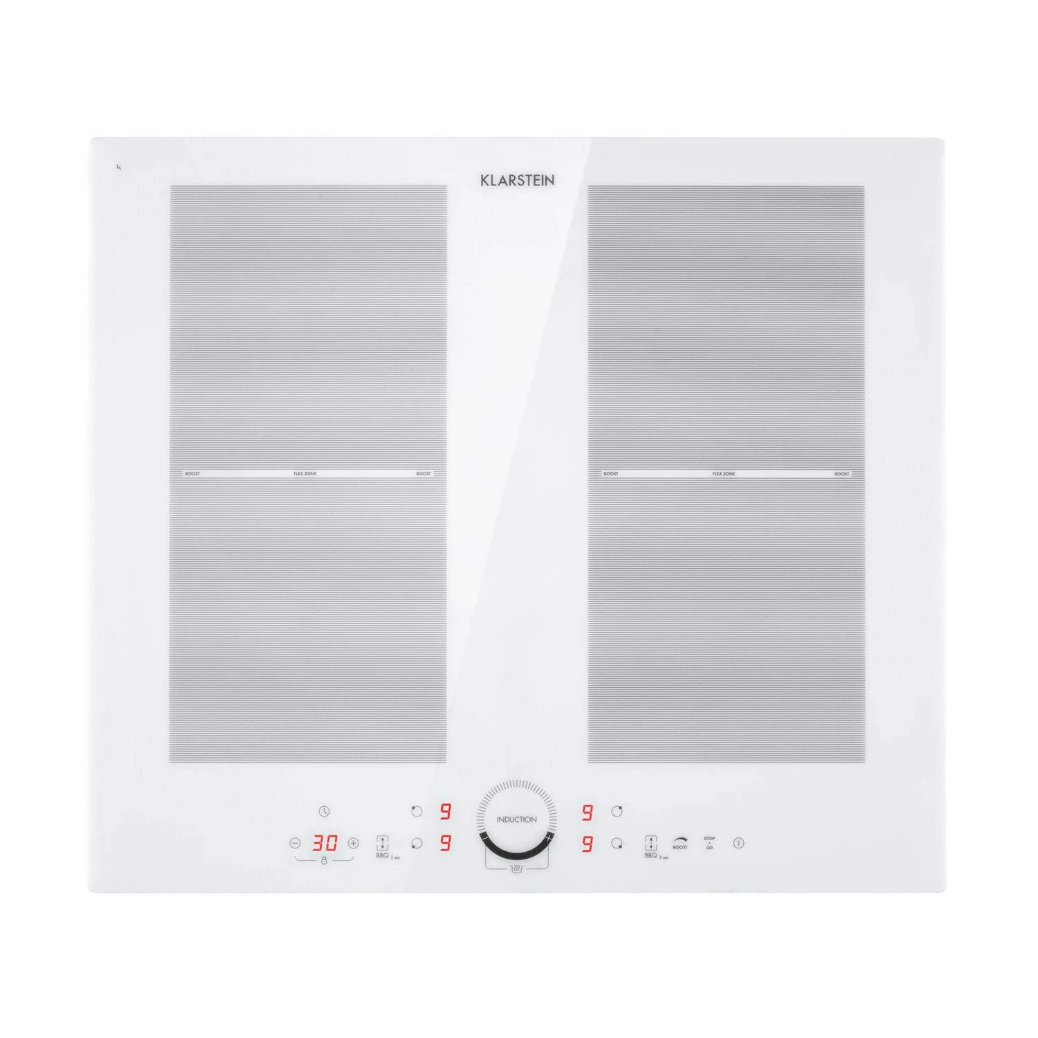 Klarstein Delicatessa Slim Domino - Induction Cooker, Ceramic Hob, Plug in Induction Hob, Flexzone Technology, Self-Contained, Hob, Booster, Pot Detection, Timer, SensorTouch, Glass Ceramic, White