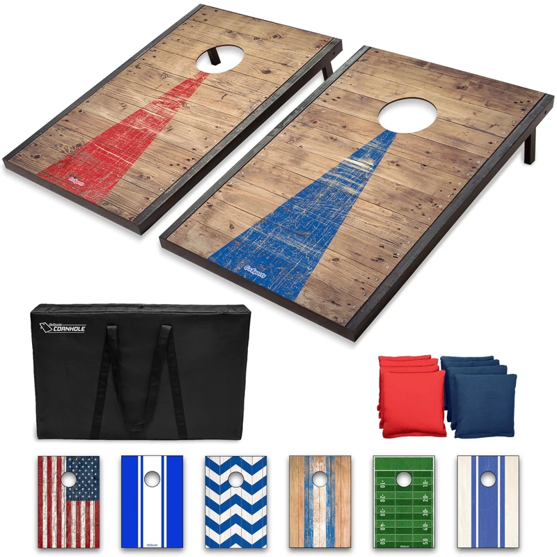 GoSports 3 x 2 ft Rustic Design Cornhole Game Set - Includes Two 3 x 2 ft Boards, 8 Bean Bags, and Carry Case