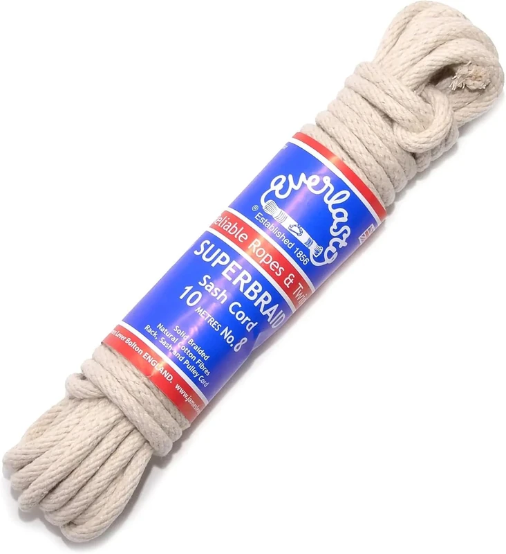 Everlasto UK Made 'Superbraid' Solid Braided Natural Cotton Sash Cord - No.9 (7MM) (100M)