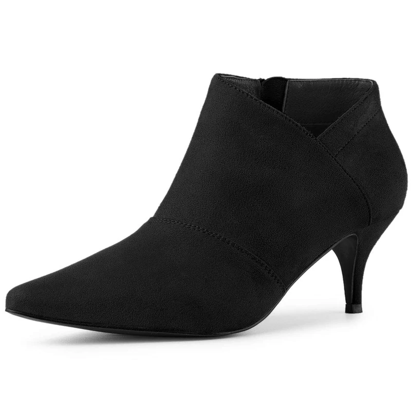 Allegra K Women's Pointed Toe Kitten Heel Cutout Ankle Boots Black 7 UK/Label Size 9 US