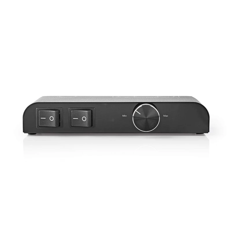 NEDIS Speaker Switch Box with 2 Ports and Volume Control Knob, Audio Switching, Simultaneous Playback, 4-16 Ohms, 60W, Black