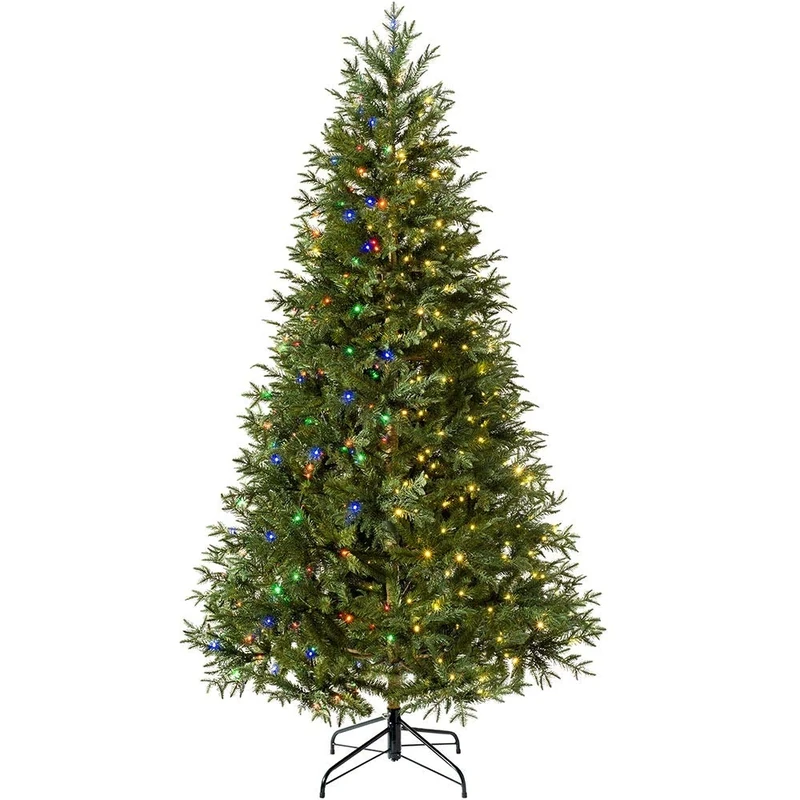 WeRChristmas Pre-lit Mixed Pine Natural Bark Function Christmas Tree, 300 Multi Dual LED Lights, Green, 6 feet/1.8 m
