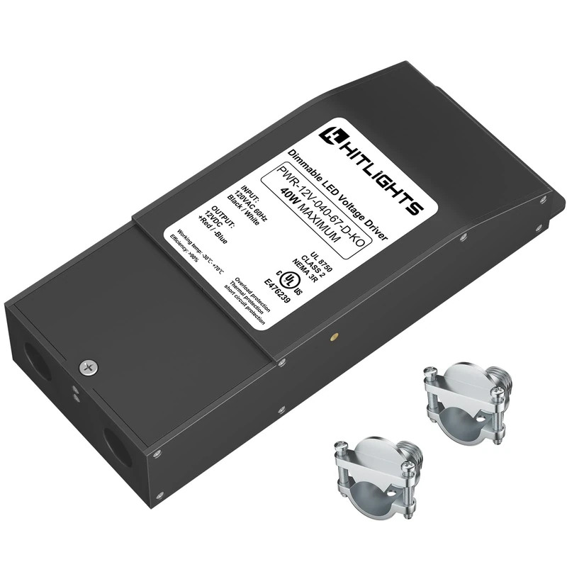 HitLights Dimmable LED Driver 12V 40W(3.4A), Magnetic Power Supply Transformer 120VAC to 12VDC, Compatible with Lutron and Leviton dimmers, for LED Strip Light, Kitchen, Cabinet, Class 2, UL Listed