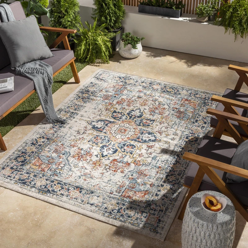 Livabliss Safi Indoor Outdoor Rug - Large Boho Rugs for Living Room 200x275 cm Dining, Kitchen Carpet, Patterned Neutral & Coloured Rugs, Waterproof, Stain Durable - Blue, Rust, Beige