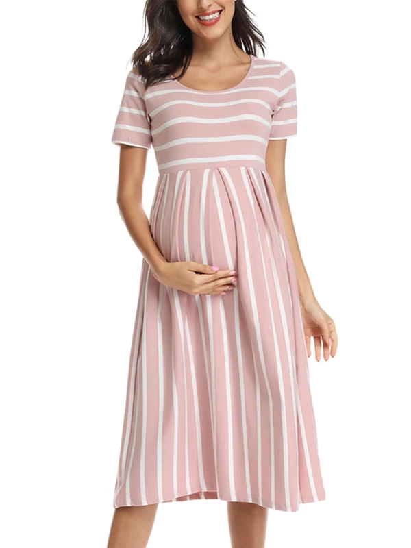BBHoping Women’s Casual Striped Maternity Dress Short&3/4 Sleeve Knee Length Pregnancy Clothes for Baby Shower - - Medium