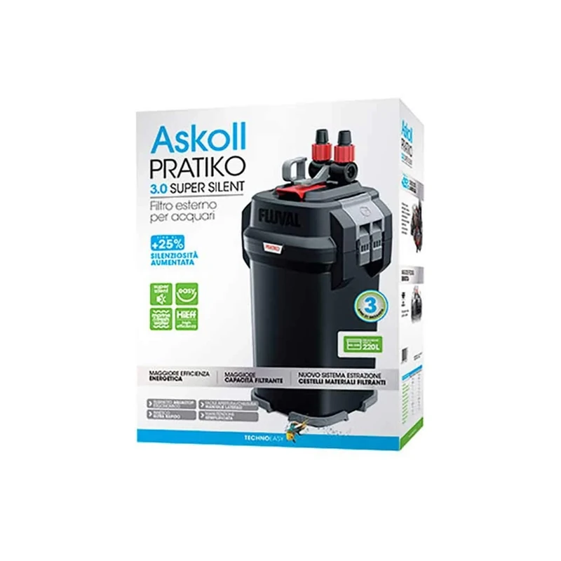 Askoll Pratiko 200 3.0 Super Silent External Filter for Aquariums Up to 230 Litres New 2019, Black