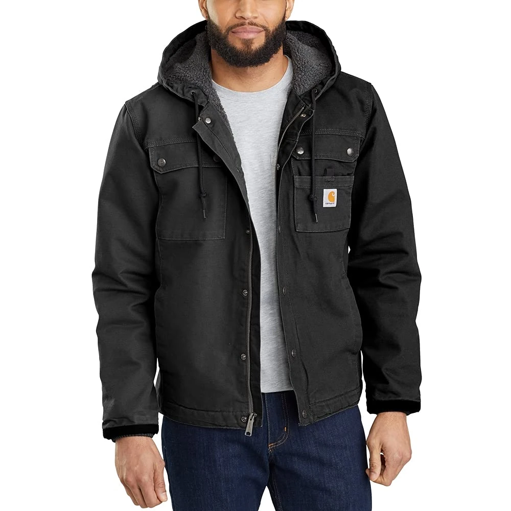 Carhartt Men's Relaxed Fit Washed Duck Sherpa-Lined Utility Jacket, Black, XL
