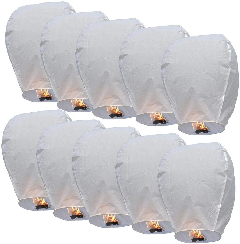 SHATCHI 50pcs White Sky Lanterns Wire-Free Traditional Eco Friendly for Christmas, New Year’s Eve, Chinese New Year, Weddings & Parties Wishing Lights Decorations