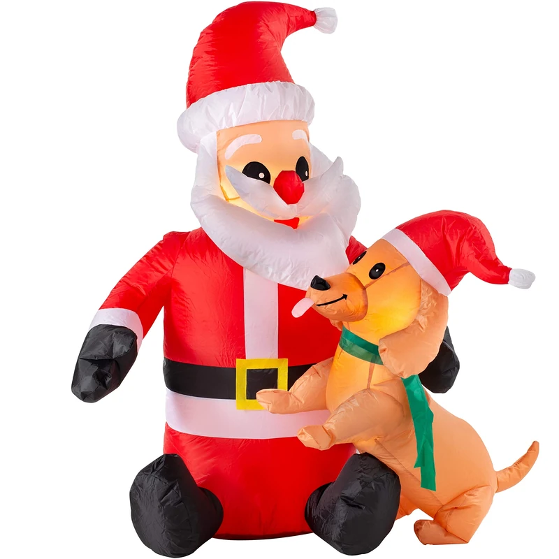 WeRChristmas Pre-Lit Inflatable Santa with Dog, Multi-Colour