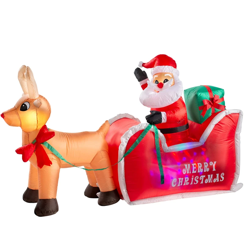 WeRChristmas Pre-Lit Animated Inflatable Santa with Sleigh, Multi-Colour
