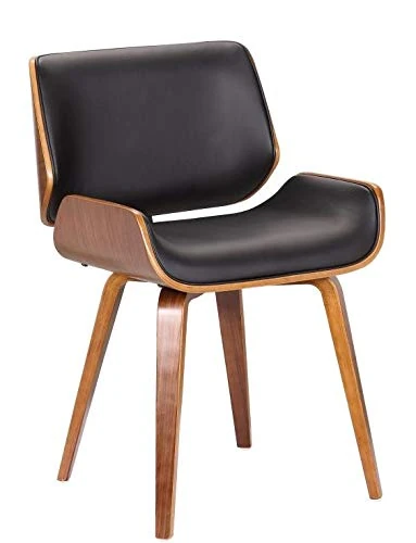 folk Retro Style Faux Leather Dining Office Chair in Walnut Finish (Black Faux Leather/Rectangle Seat Cushion)