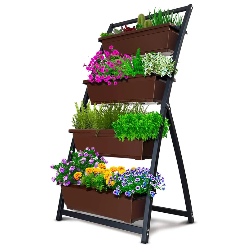 Outland Living 4-Ft Raised Garden Bed - Vertical Garden Freestanding Elevated Planters 4 Container Boxes - Good for Patio Balcony Indoor Outdoor - Cascading Water Drainage (1-Pack/Fernie)