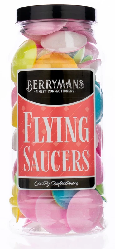 Original Flying Saucer Sweets Flying Saucers Retro Sweets Gift Jar By Berrymans Sweet Shop - Classic Sweets, Traditional Taste.