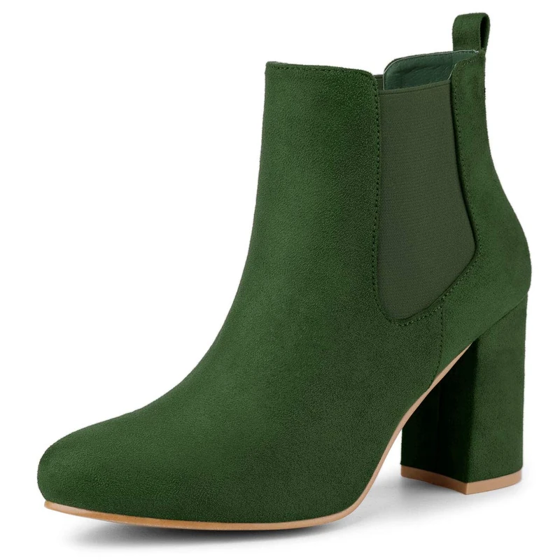 Allegra K Women's Round Toe Chunky Heels Chelsea Ankle Boots Green 5.5 UK