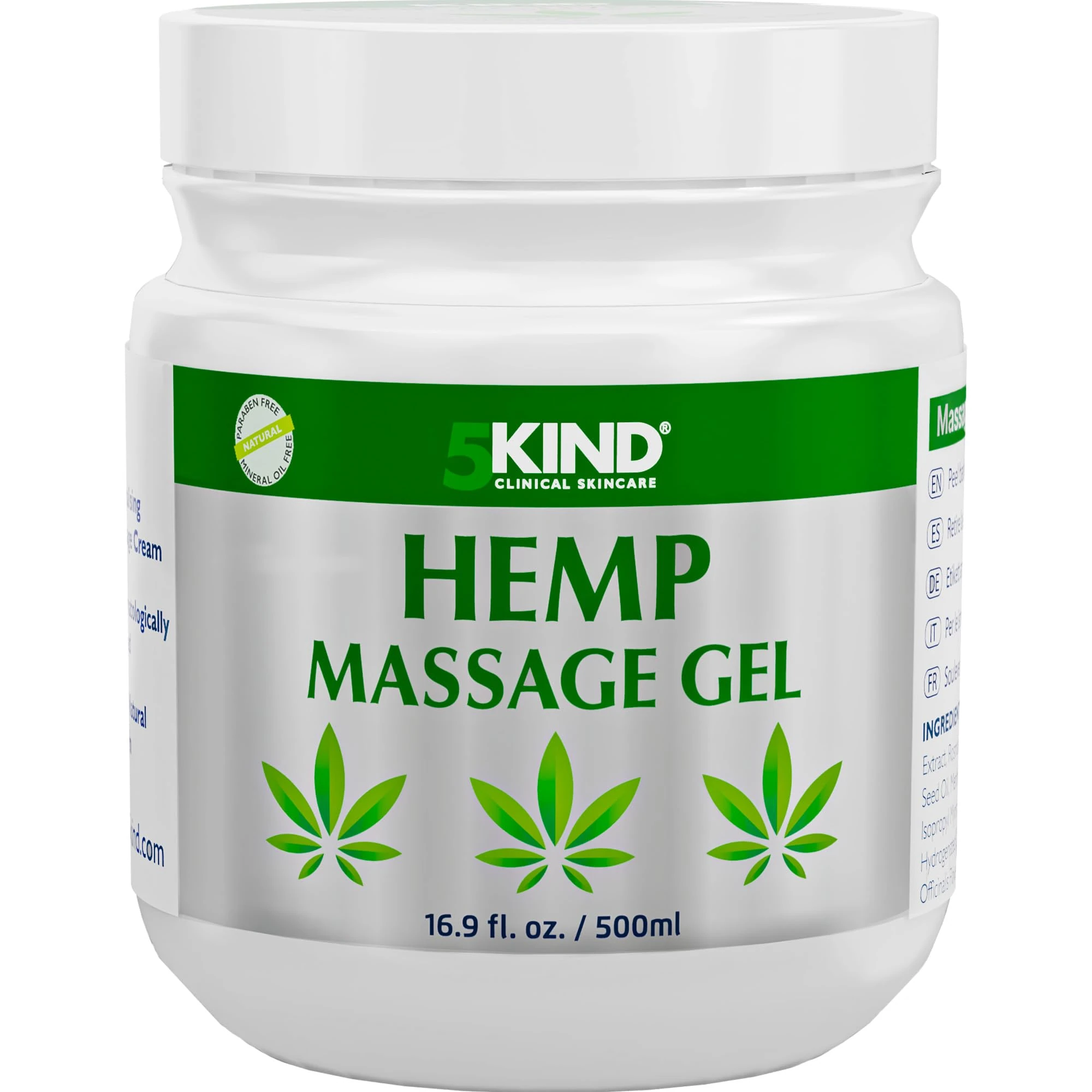 5kind Hemp Active Gel 500ml - High Strength Hemp Oil Formula - Natural Massage Gel for Back, Muscles, Feet, Knees, Neck & Shoulders - Hemp Gel Muscle Rub Rich in Natural Extracts