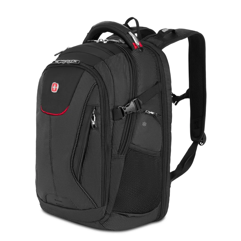 SwissGear 5358 Ultimate Protection USB TSA Friendly ScanSmart Laptop Backpack and Cable Lock Bundle - Black/Red