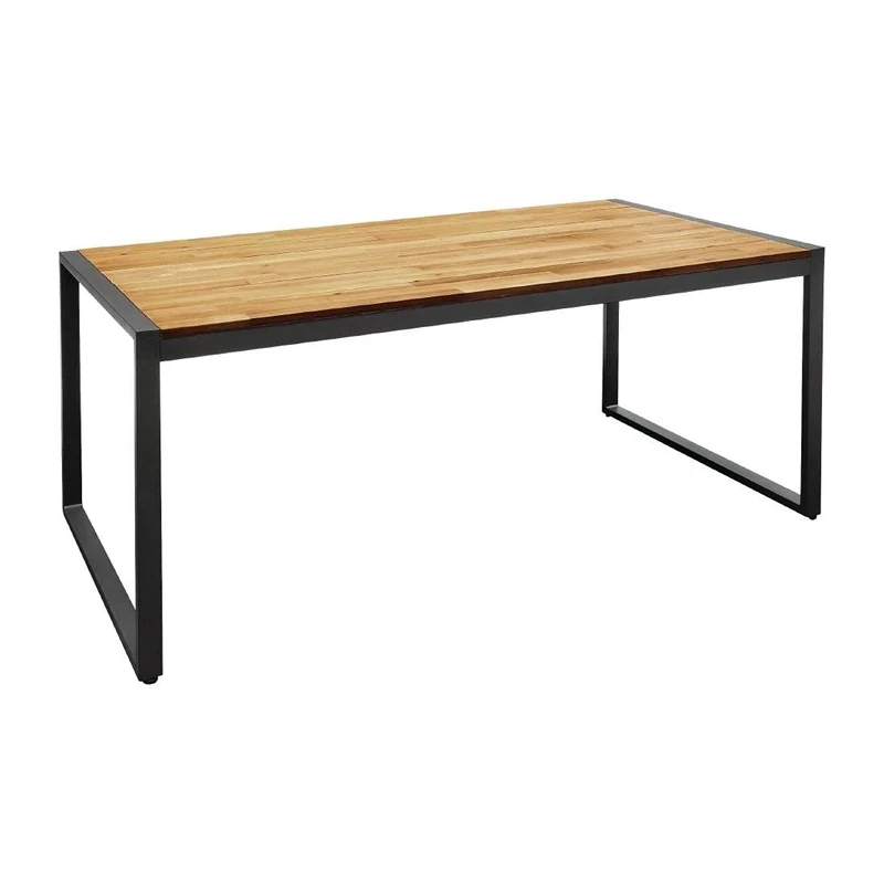 Bolero Outdoor Indoor Acacia Wood and Steel Rectangular Industrial Table 1800mm | Durable Steel Frame | Pre-Oiled Wooden Top. 740(H)x 1800(W)x 900(D)mm | DS157