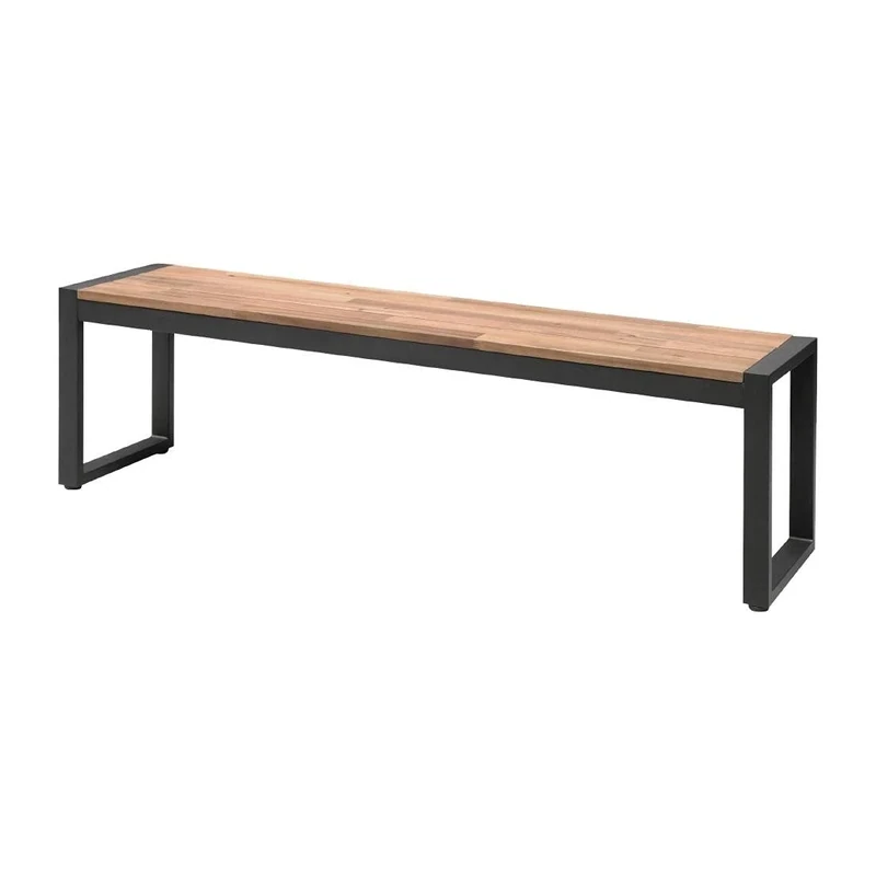 Bolero Pre-Oiled Acacia Wood and Steel Industrial Benches 1600mm (2 Pack), Industrial Style Steel Frame, Size: 450(H) x 1600(W) x 380(D) mm DS158