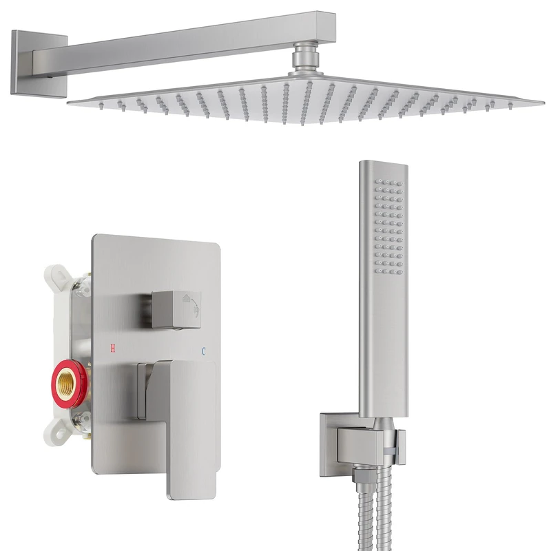 Iriber 12-Inch Rainfall Shower System with Handheld Combo, Brushed Nickel Finish, High Pressure Brass Shower Set